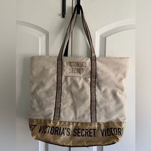 Victoria's Secret Glittery Gold Black and Cream Tote Carry All Y2K